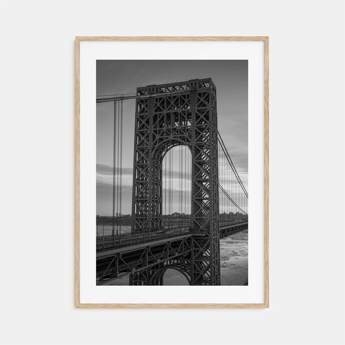 George Washington Bridge Steel Tower Sunset Black And White Poster