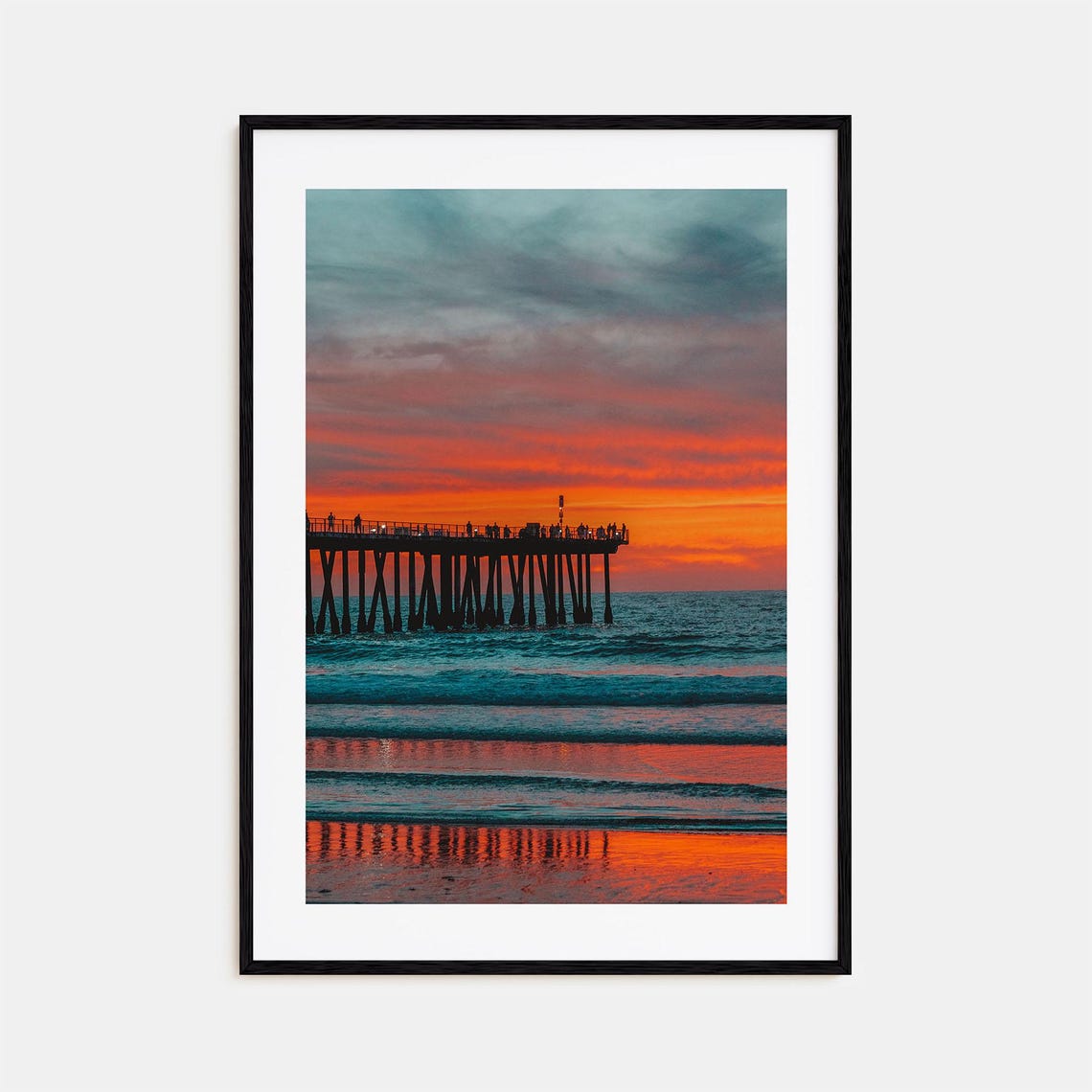 Hermosa Beach Pier Sunset Silhouette Pacific Ocean View Poster
