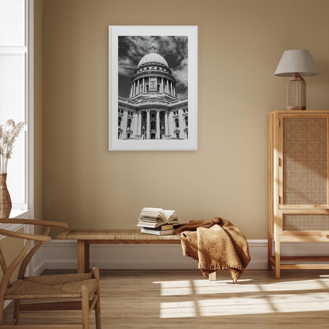 Madison Wisconsin State Capitol Dome Close Up Black and White Poster - Image 3