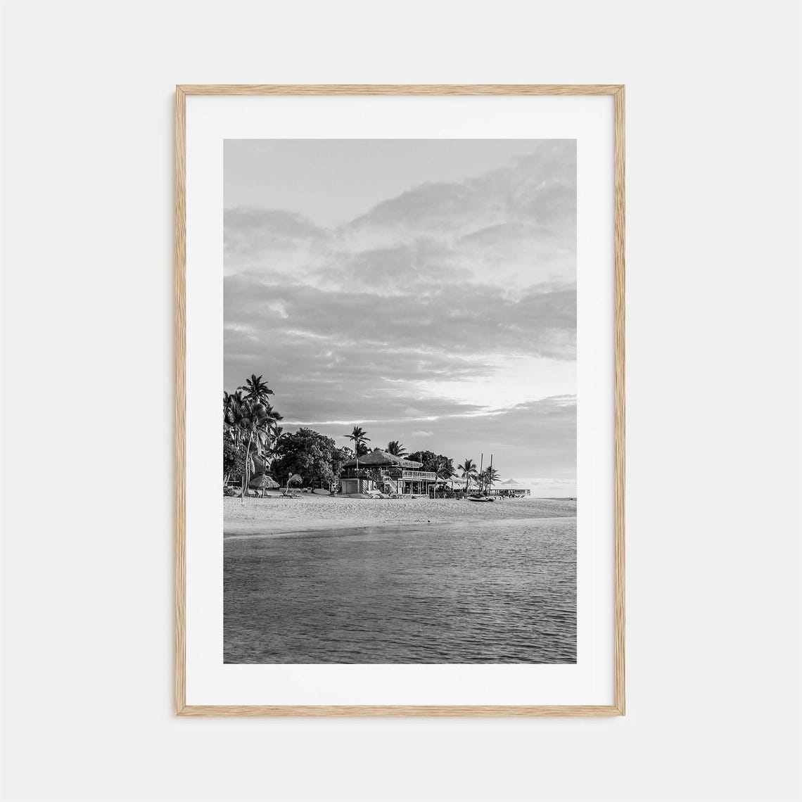 Fiji Black And White Tropical Beach Resort Palm Trees Poster