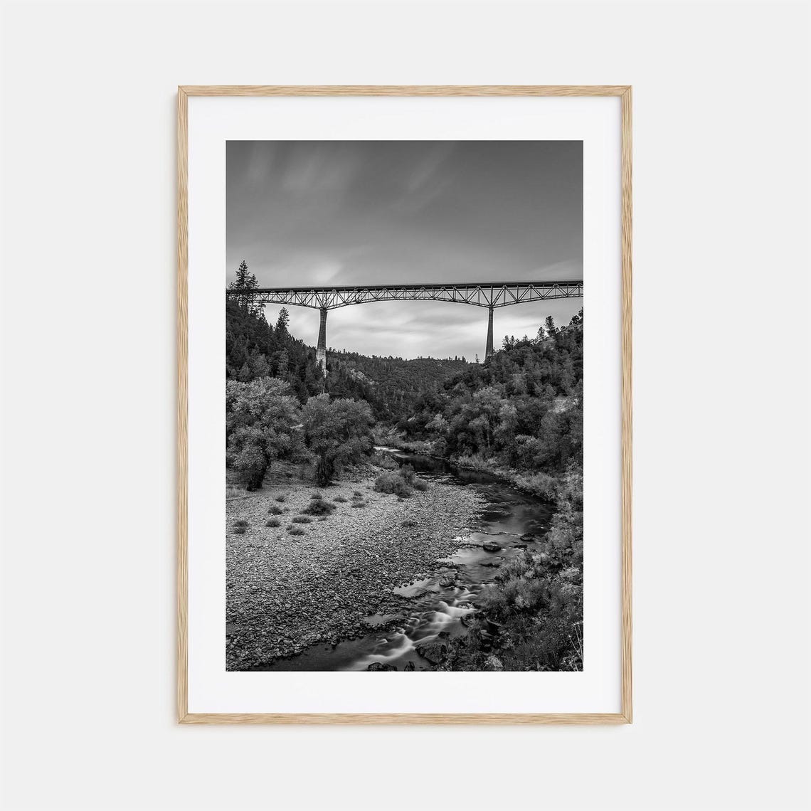 Auburn California High Steel Bridge Canyon Black and White Poster