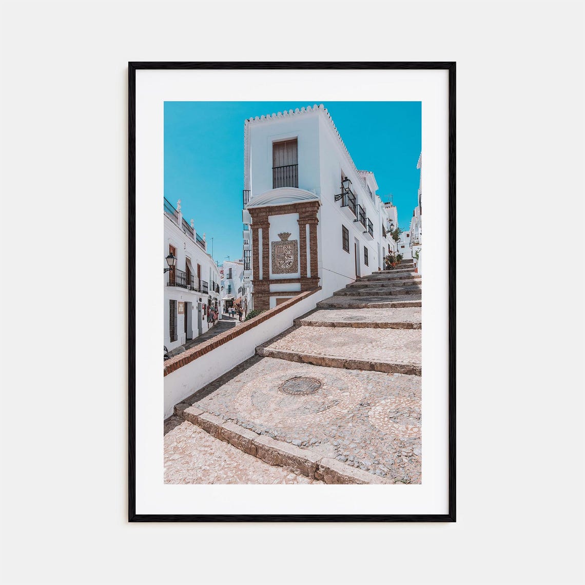 Nerja Spain Whitewashed Village Street Cobblestone Photo Poster