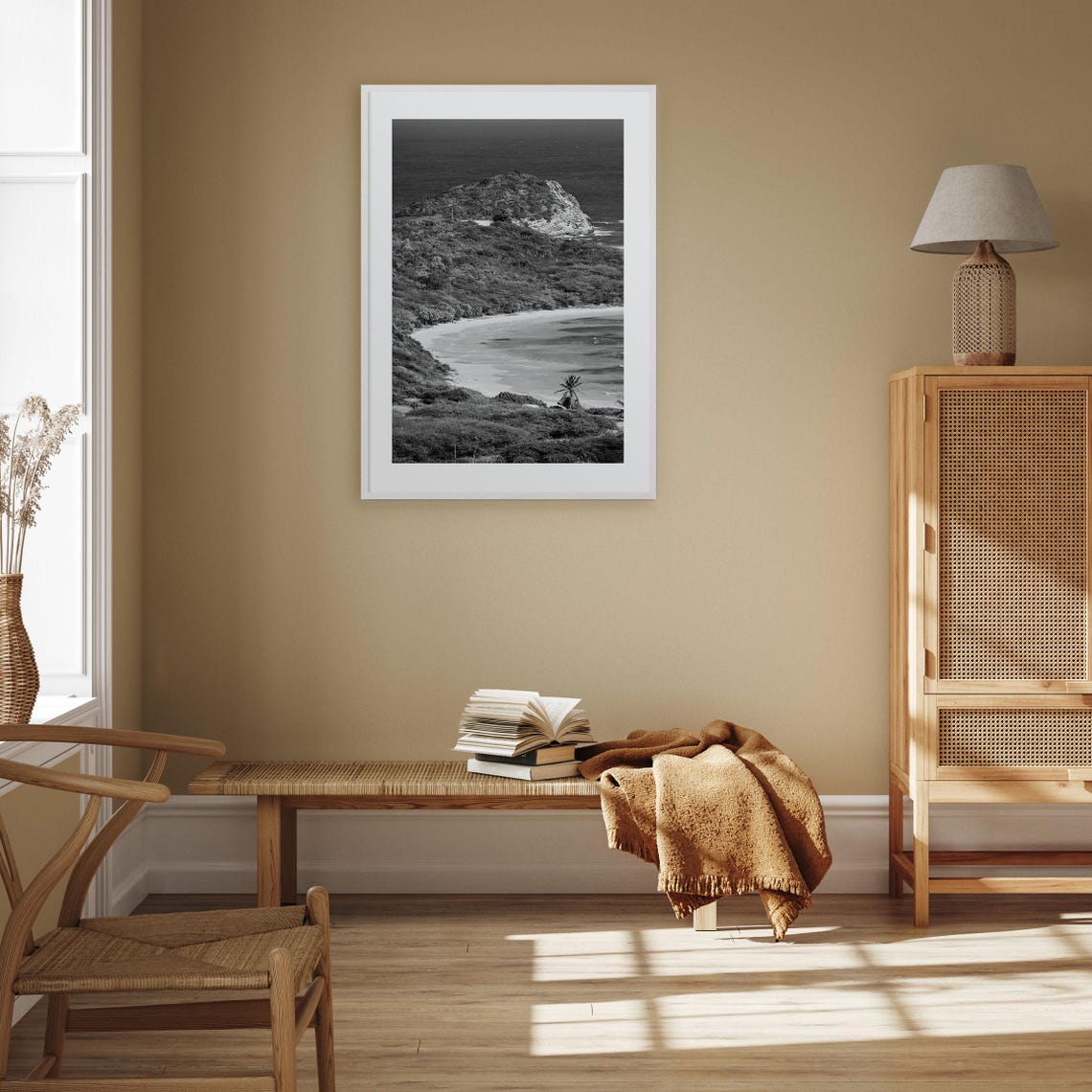Tropical Coast Hills Bay Palm Black White Island View Poster - Image 3