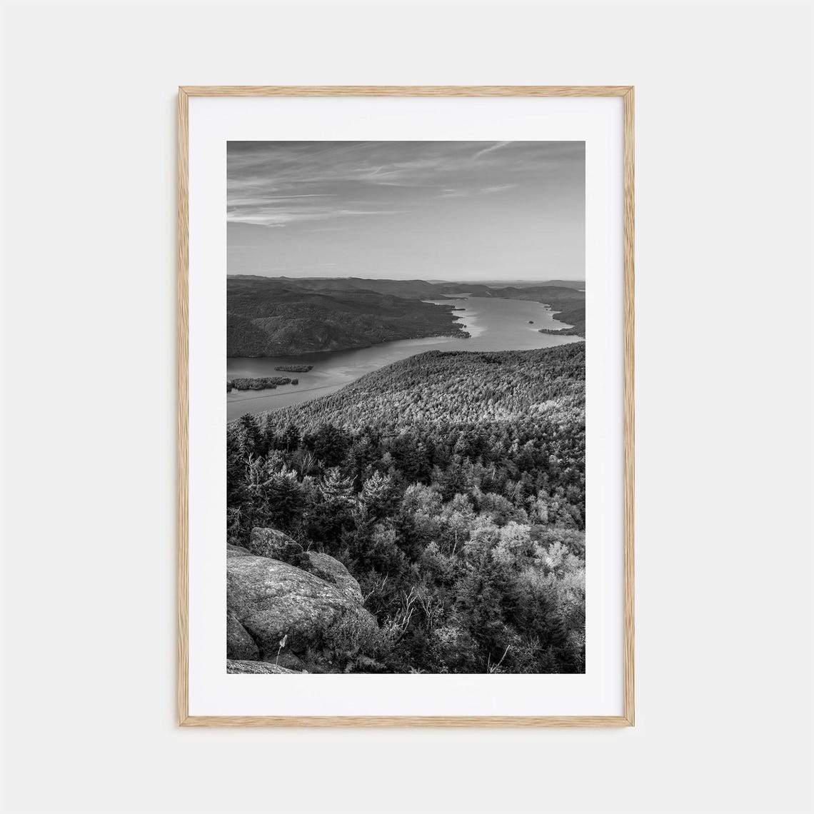 Upstate New York Forest Lake Mountain View Black and White Poster