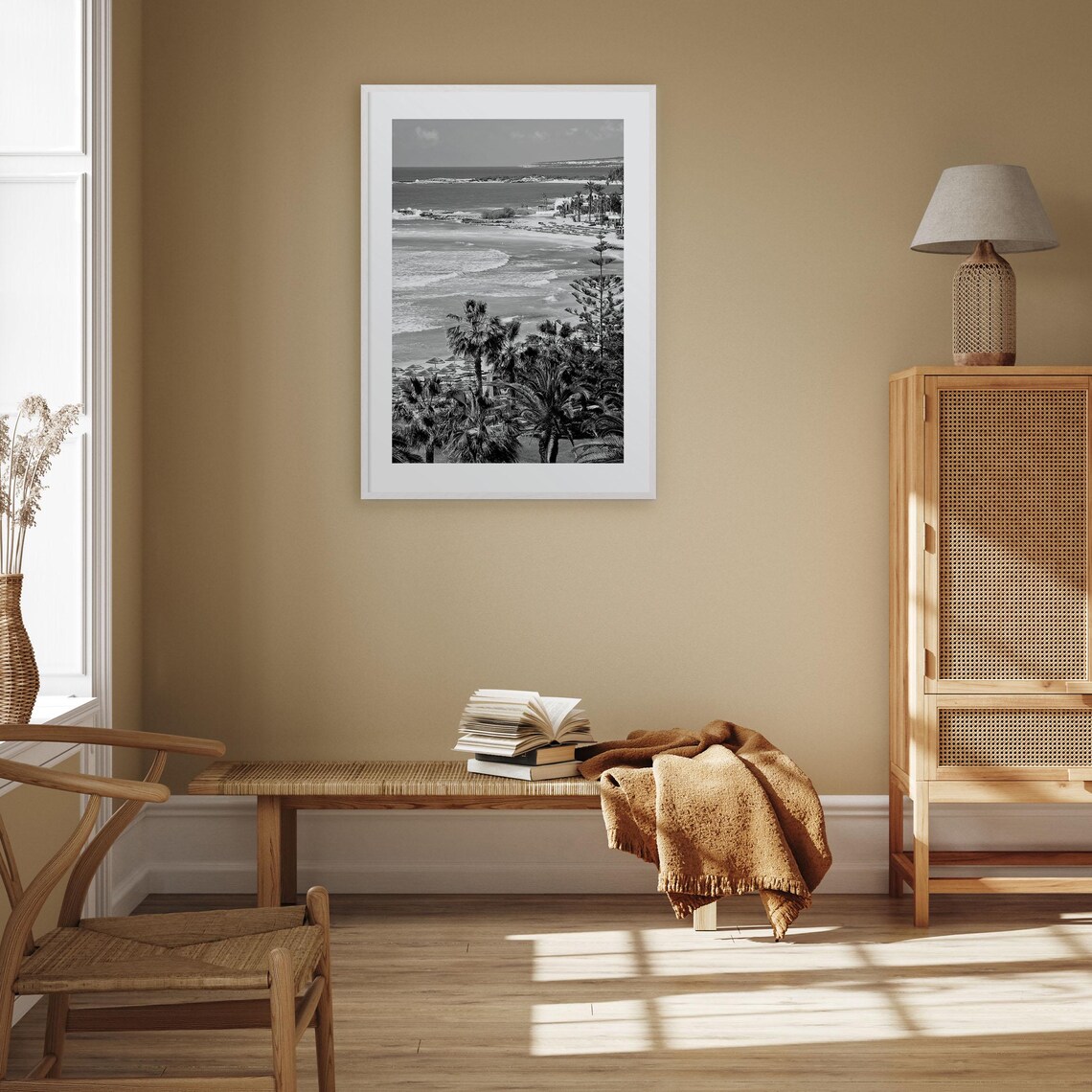 Cyprus Palm Beach Coastline Ocean Waves Black And White Poster - Image 3