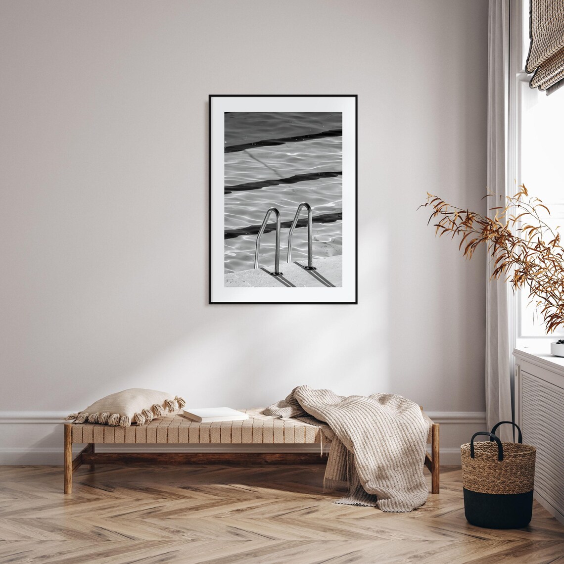 Bondi Ocean Pool Ladder Minimalist Black and White Photo Poster - Image 2
