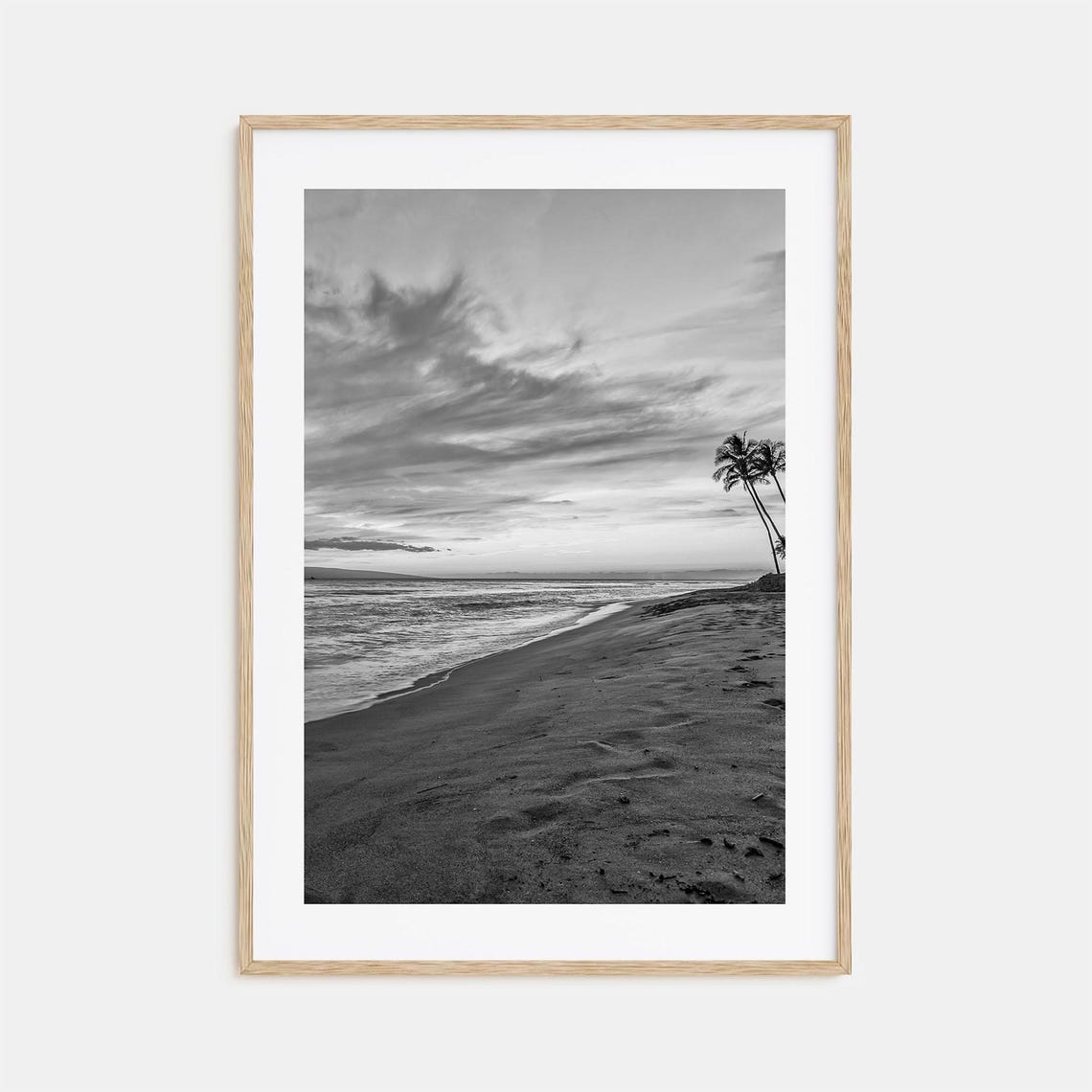 Palm Trees on Tropical Beach Dusk Black and White Beach Poster