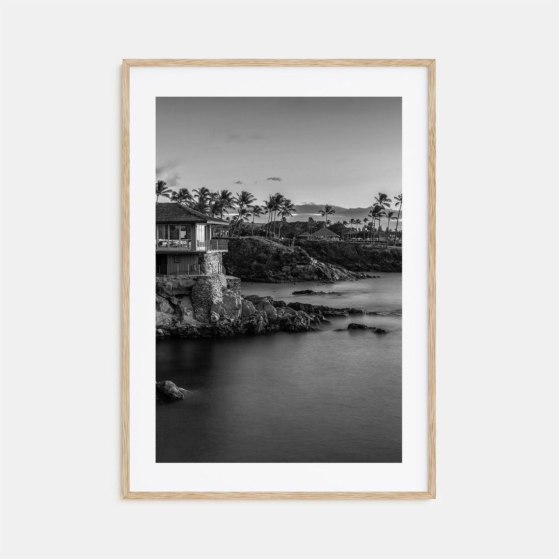 Maui Hawaii Rocky Coastline Black And White Palm Beach Poster