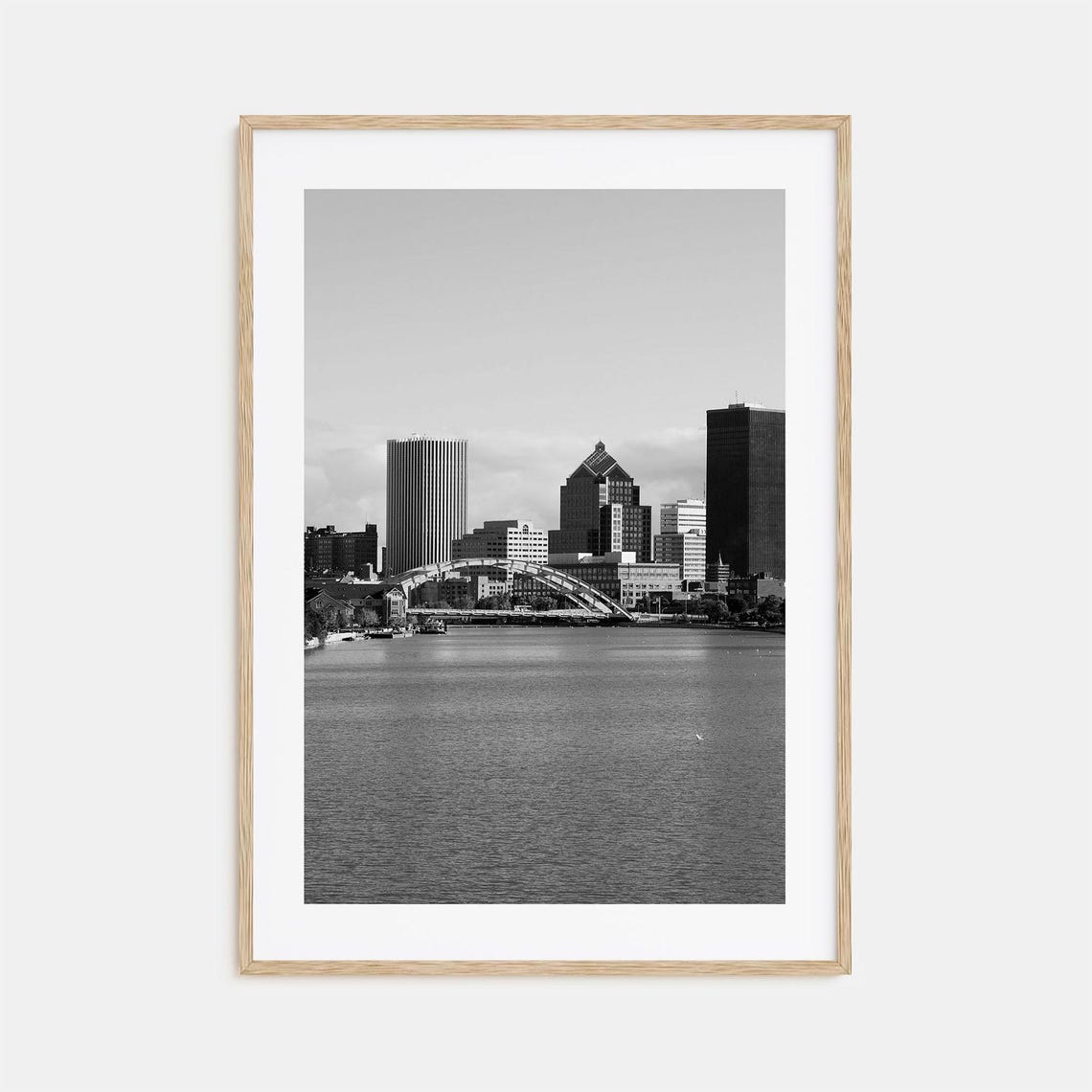 Rochester New York Genesee River Skyline Black And White Photo Poster
