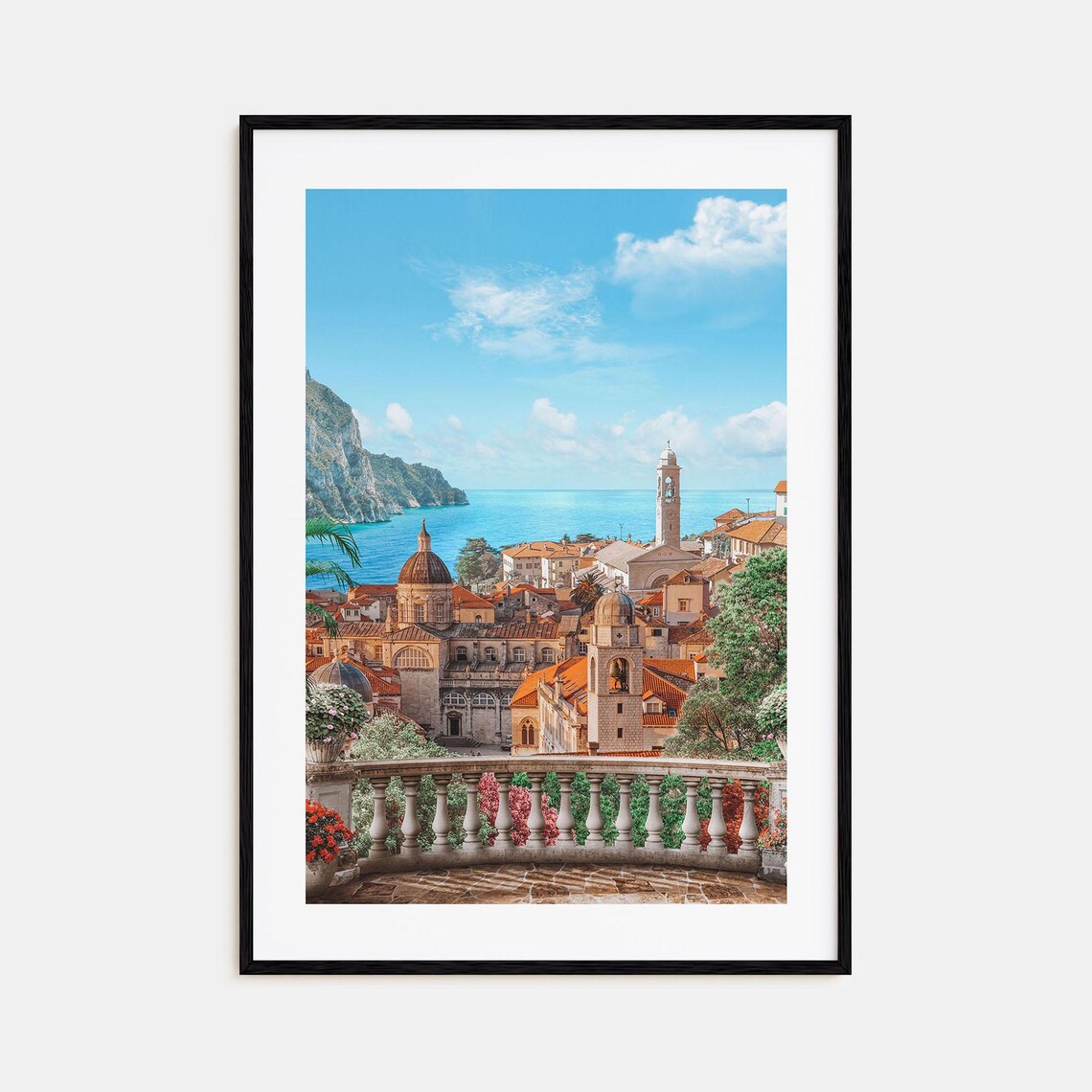 Mediterranean Old Town Terrace Sea View Historic Town Art Poster