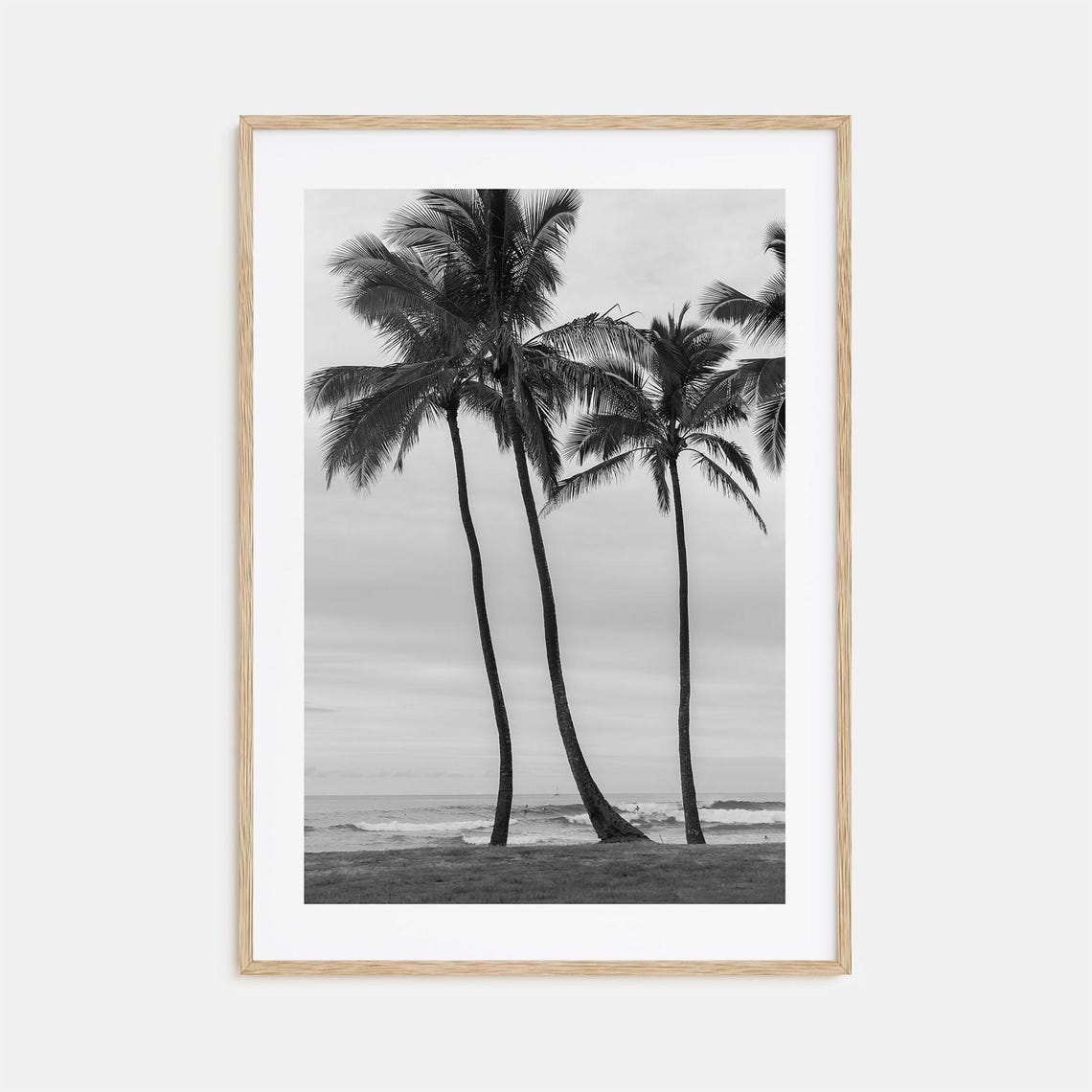 Haleiwa Hawaii Palm Trees On The Beach Ocean Black White Poster