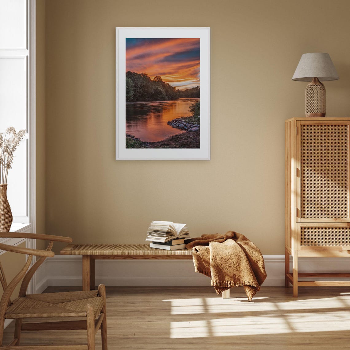 River Sunset Orange Sky Reflection Forest Water Landscape Print - Image 3