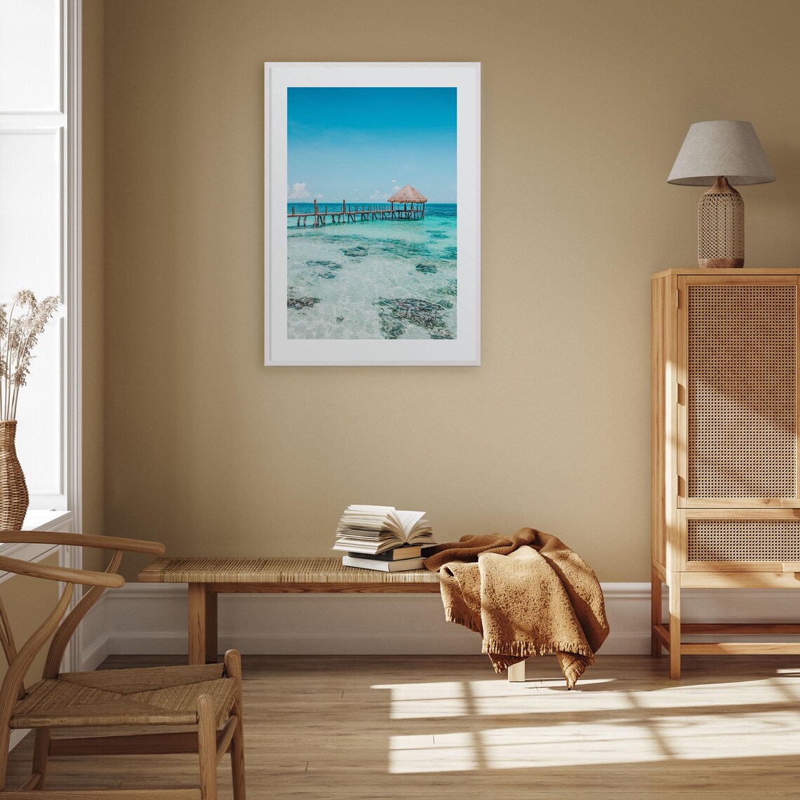 Cancun Beach Wooden Pier Palapa Hut Turquoise Sea Photo Poster - Image 3