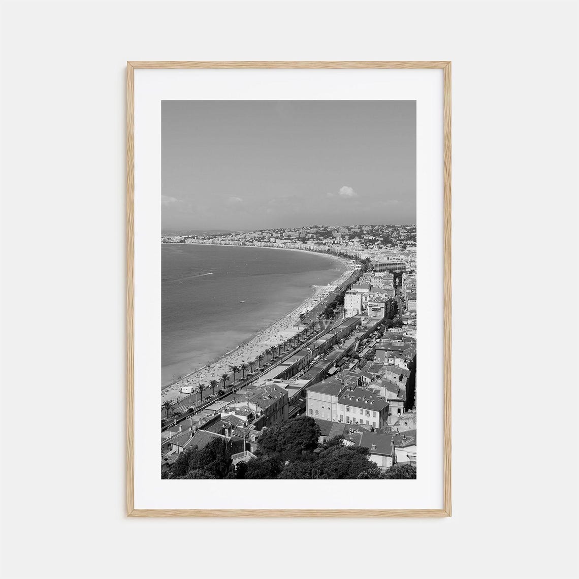 Nice France Promenade des Anglais Bay Black and White Poster