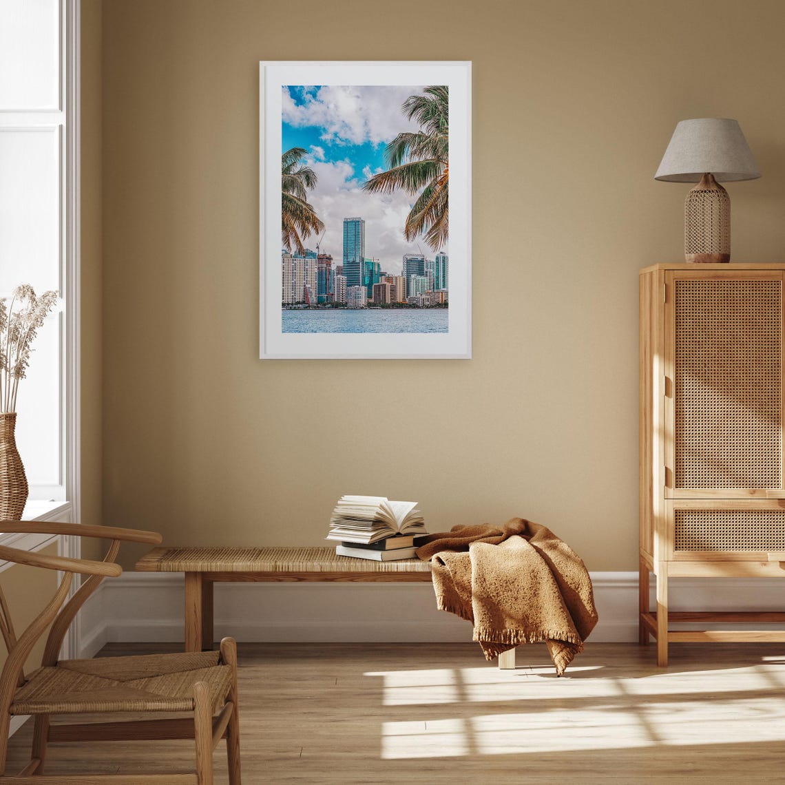 Miami Downtown Skyline Palm Trees Tropical Bay View Florida Poster - Image 3
