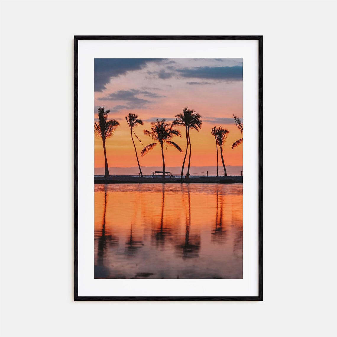 Hawaii Palm Tree Silhouettes Reflecting in Calm Lagoon Water Print