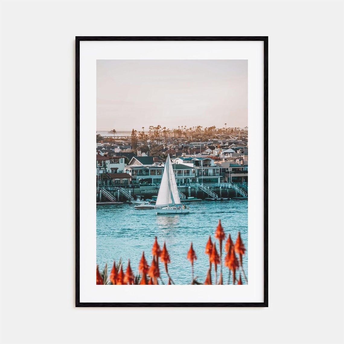 Del Mar Sailboat Harbor Golden Sunset Colorful Photography Poster