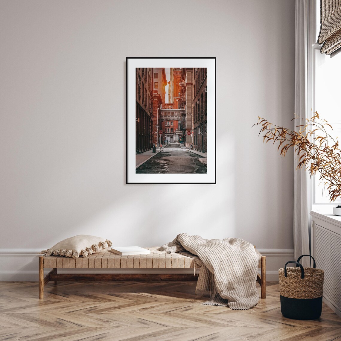 New York City Street Skybridge Golden Light Urban Photo Print - Image 2