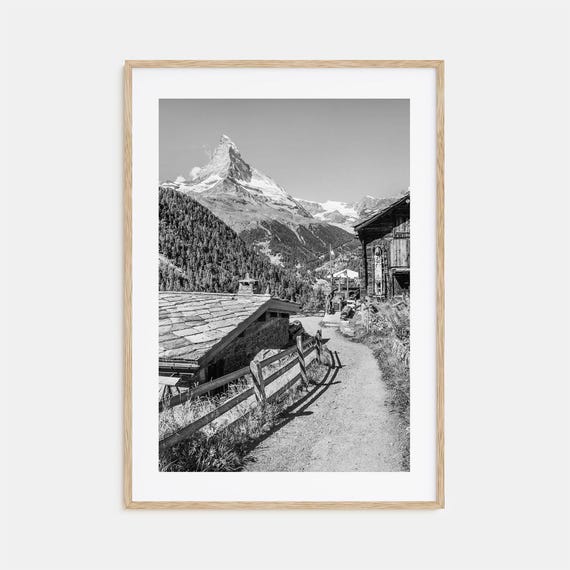 Zermatt Travel Poster, Black And White Photo Print