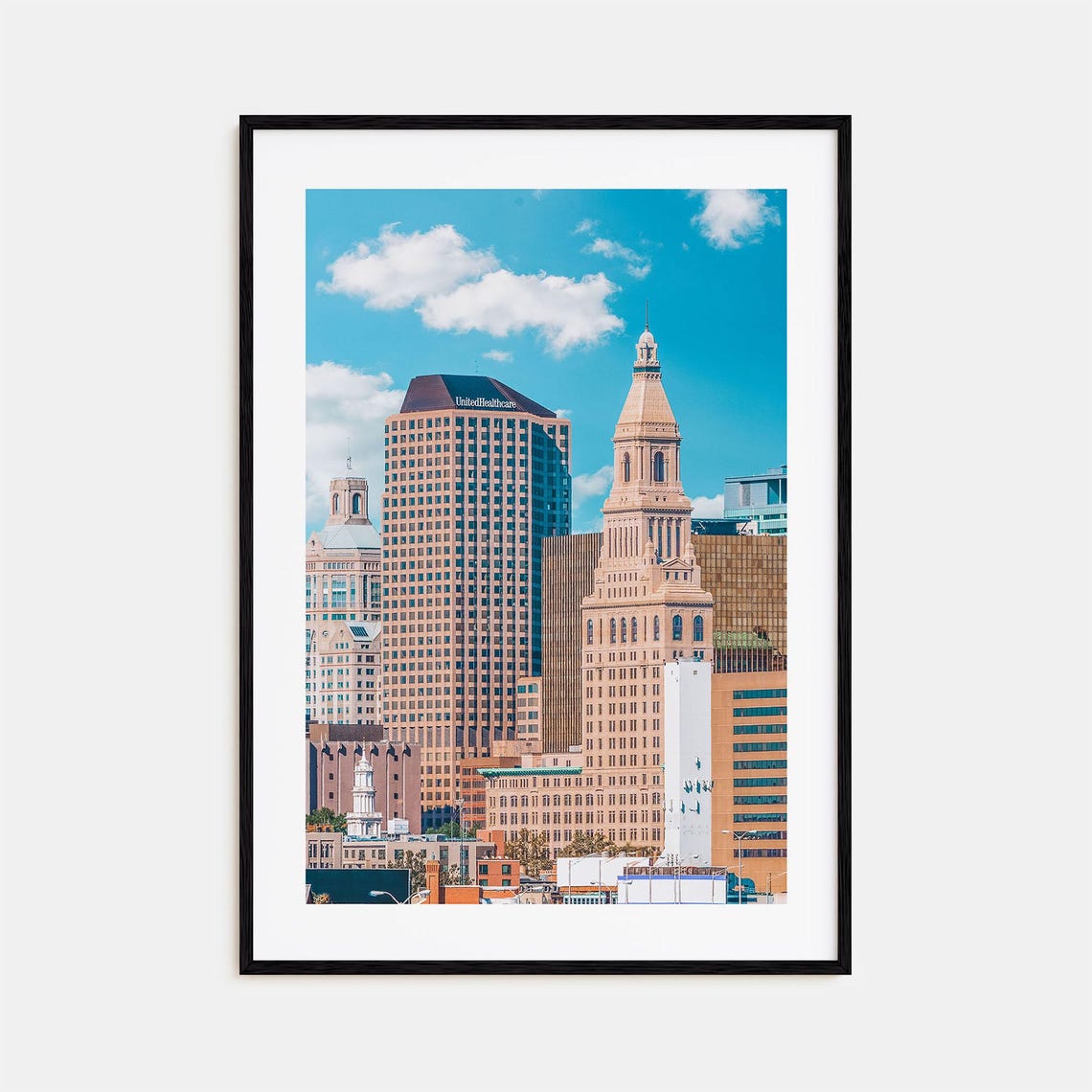Hartford Downtown Skyline Under a Bright Blue Sky Photo Print