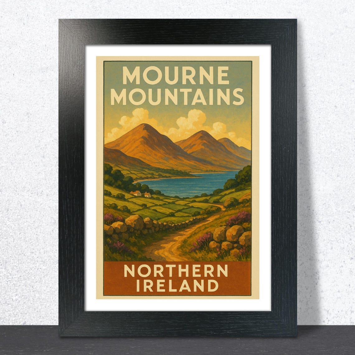 Mourne Mountains Stone Wall Countryside Vintage Travel Poster