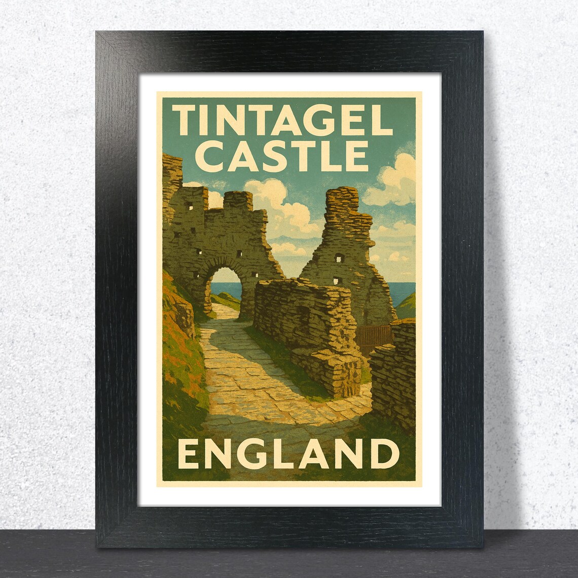 Tintagel Castle Ruins England Green Coast Vintage Travel Art Poster
