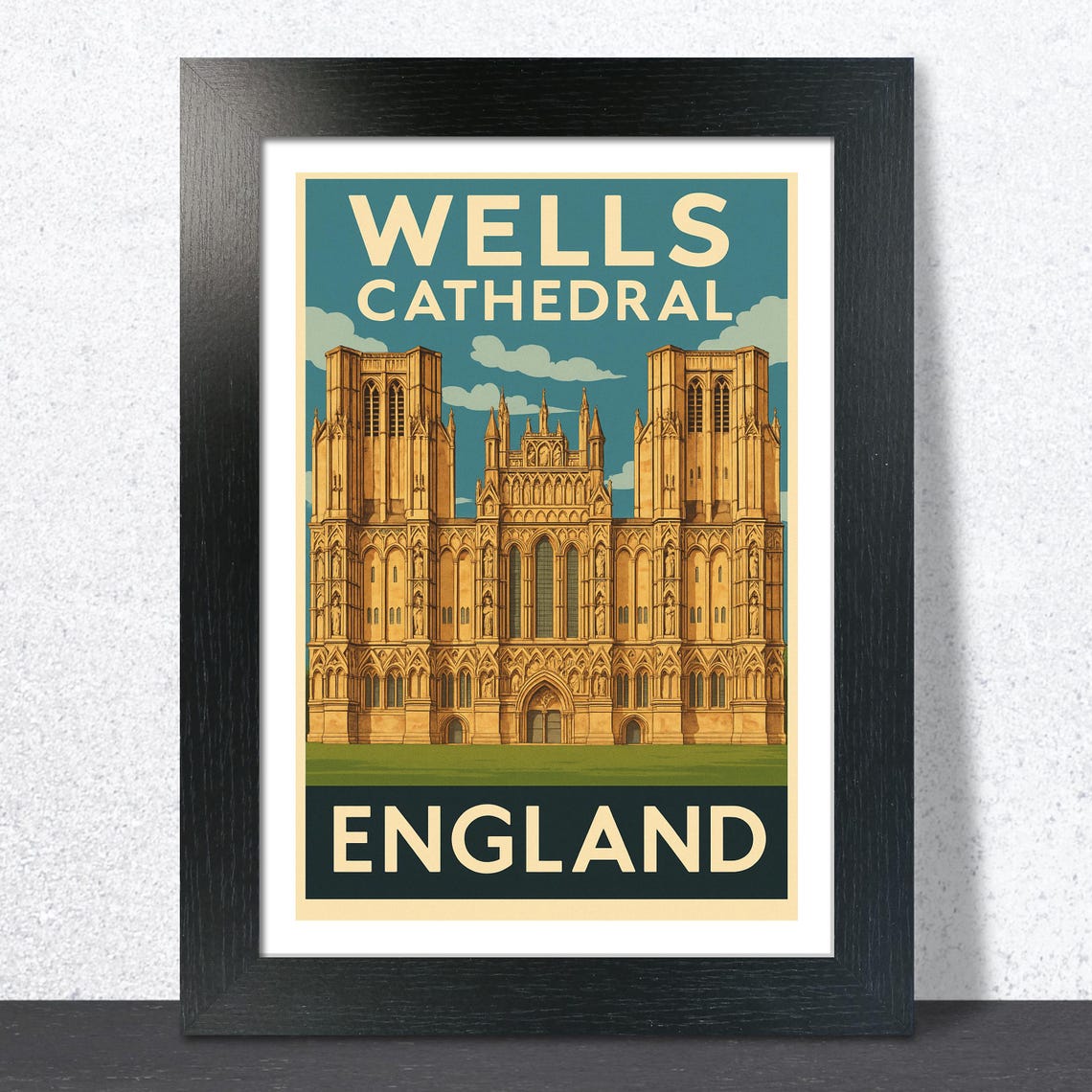 Wells Cathedral England Vintage Travel Gothic Architecture Poster