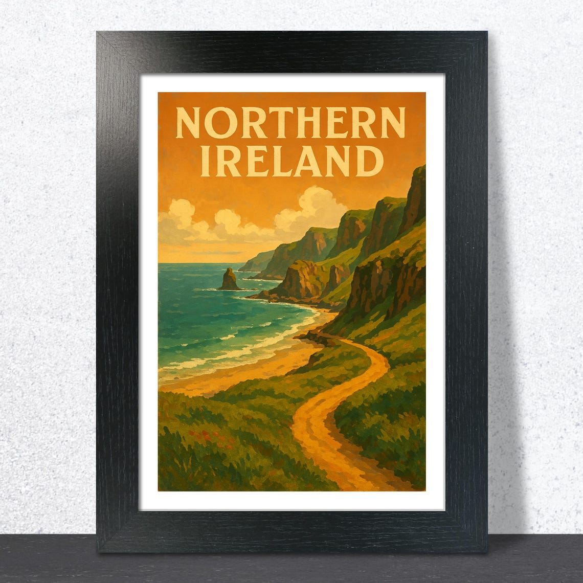 Northern Ireland Coastal Cliffs Vintage Travel Poster Seascape