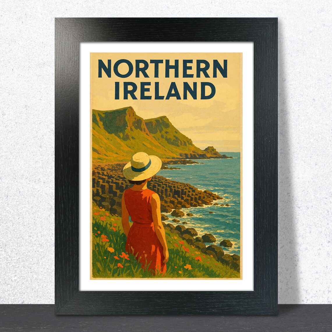 Northern Ireland Giants Causeway Vintage Coastline Travel Poster