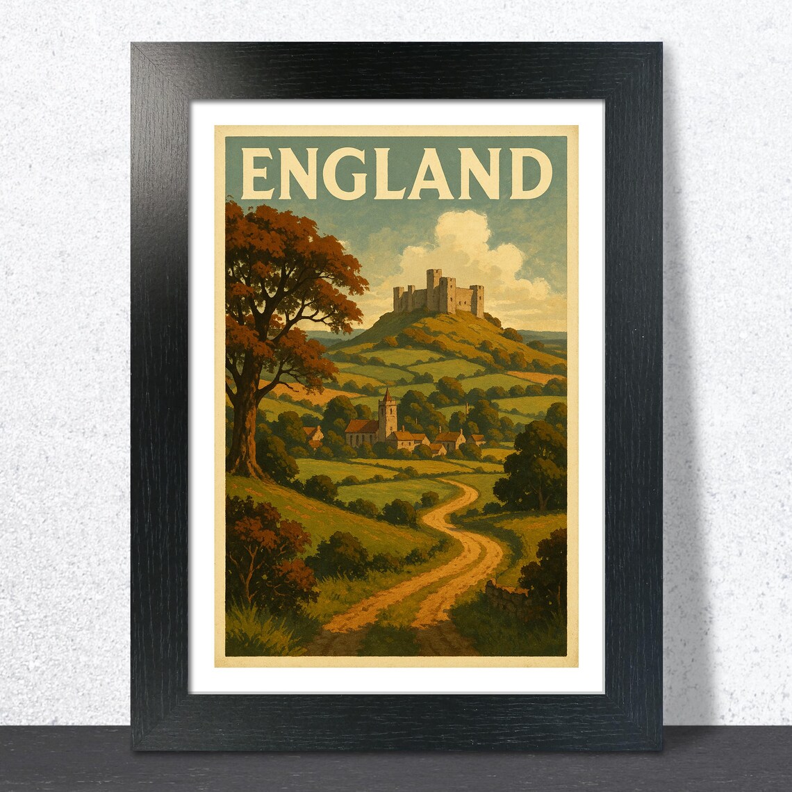 England Vintage Countryside Castle Rolling Hills Nostalgic Art Print