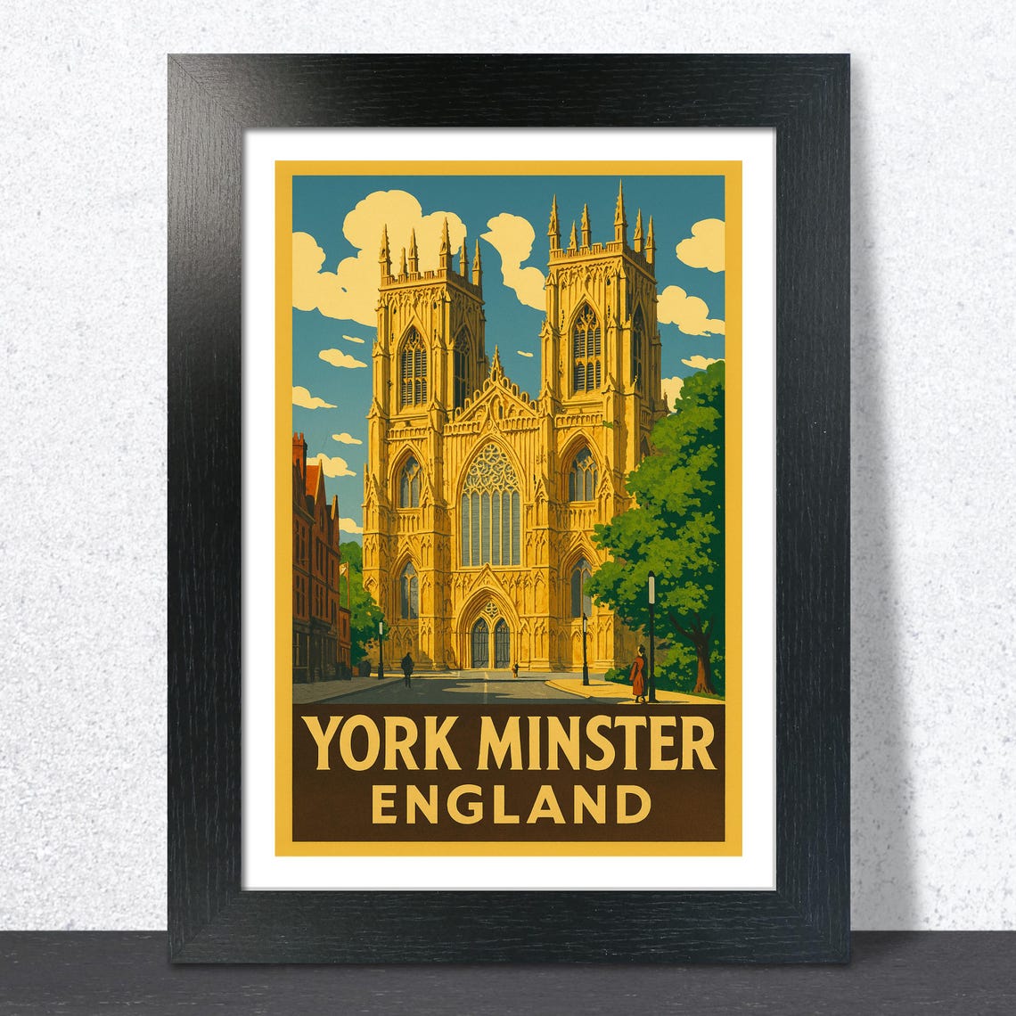 York Minster Golden Gothic Cathedral Vintage England Travel Poster