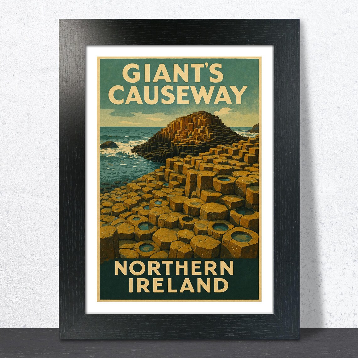 Giants Causeway Northern Ireland Vintage Basalt Travel Art Poster