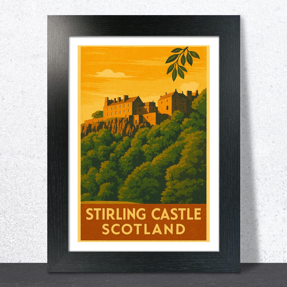 Stirling Castle Scotland Golden Sunset Vintage Travel Art Poster