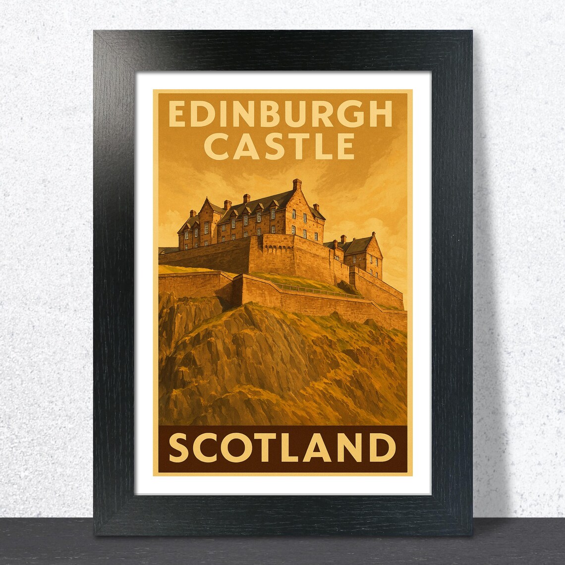 Edinburgh Castle On The Rock In Golden Vintage Scotland Poster