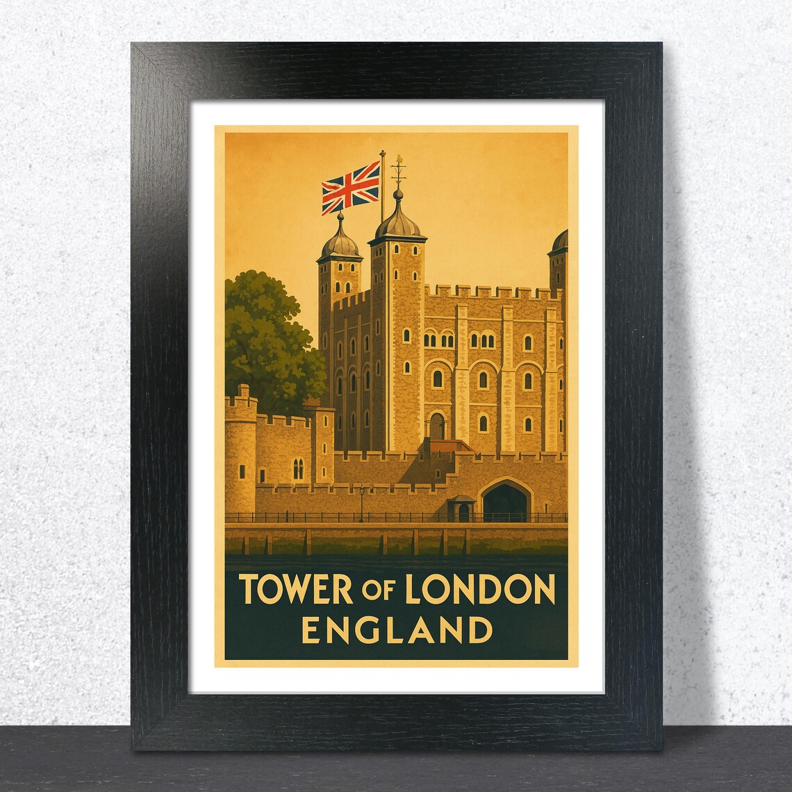 Tower of London England Golden Sunset Glow Vintage Travel Poster