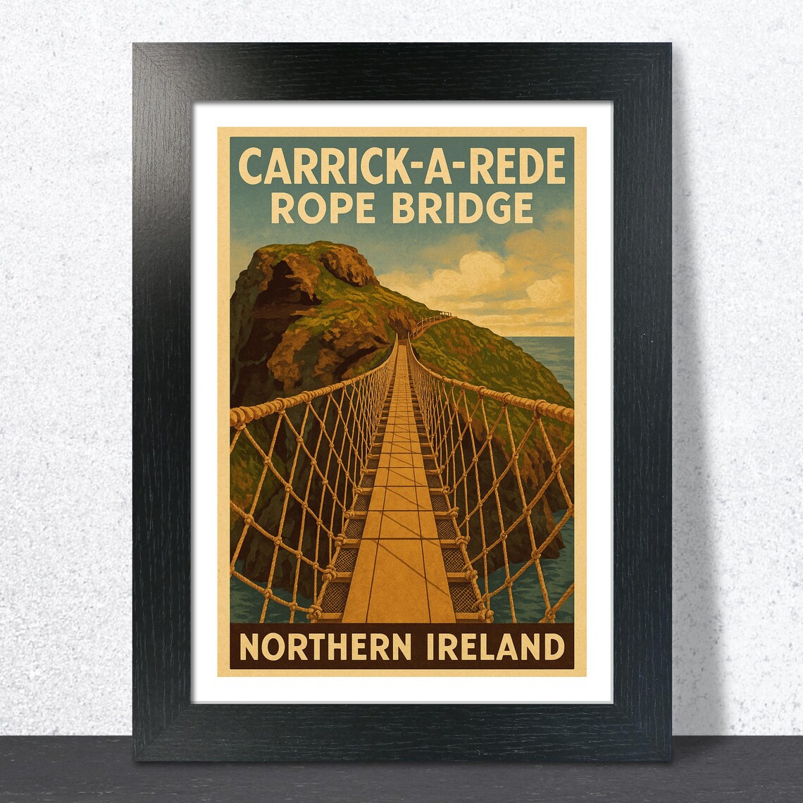 Carrick-A-Rede Rope Bridge Northern Ireland Vintage Travel Poster