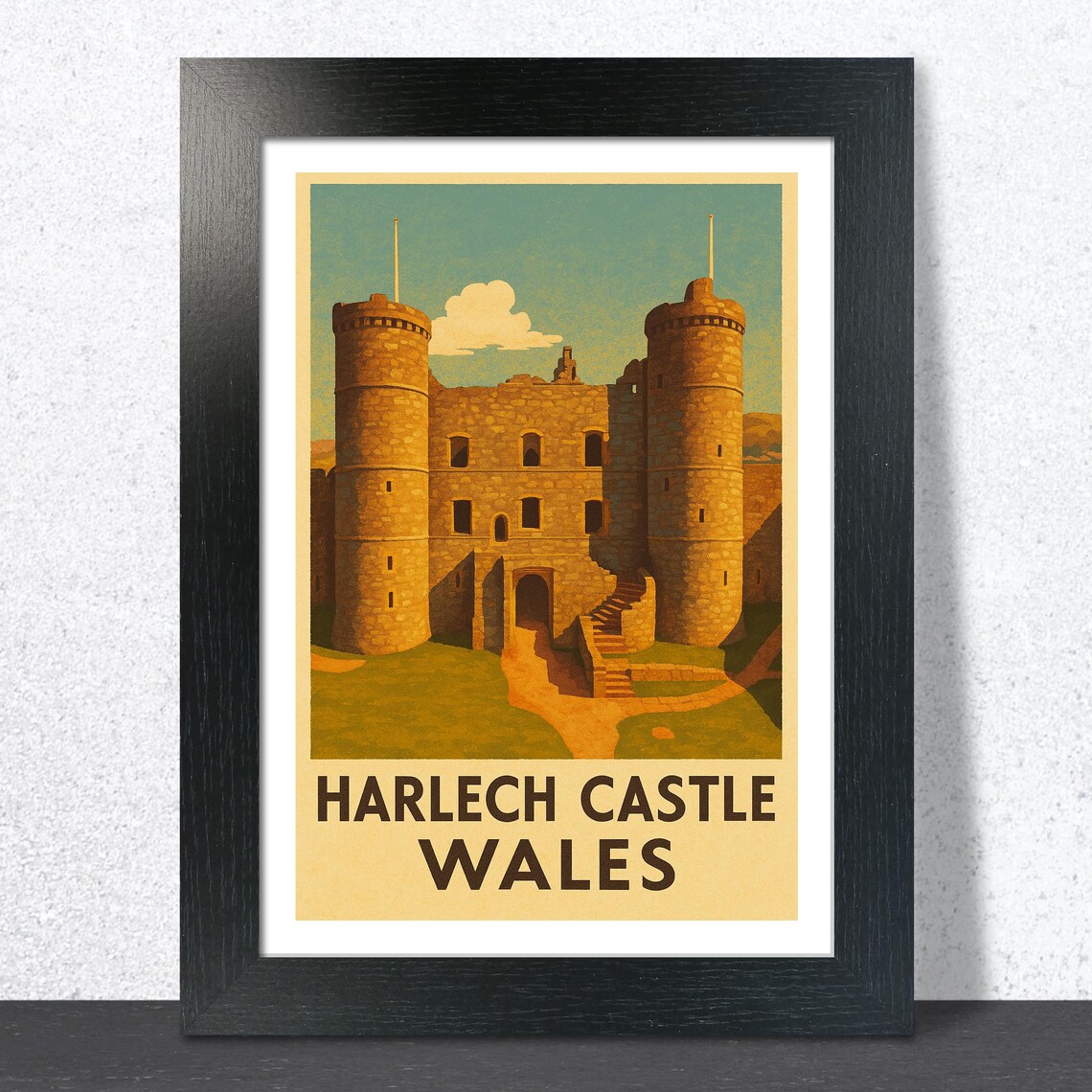 Harlech Castle Wales Historic Fortress Vintage Travel Wall Poster