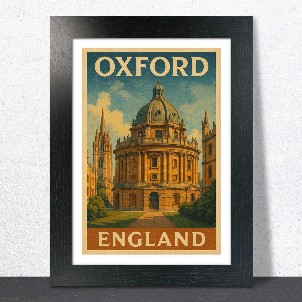 Oxford England Radcliffe Camera Vintage Travel Poster Spires Sky