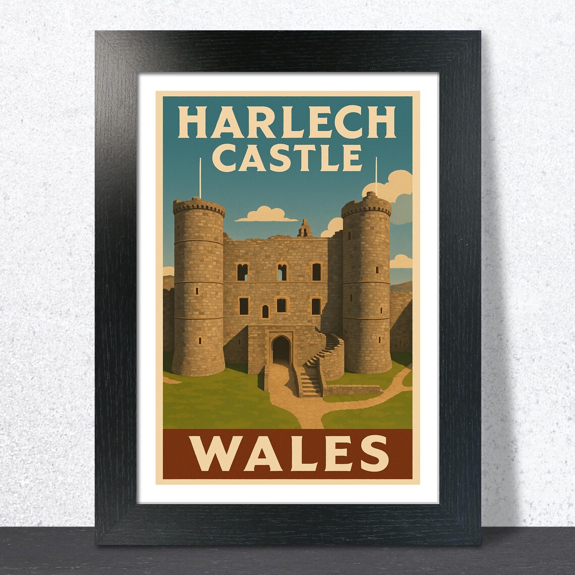 Harlech Castle Wales Vintage Travel Poster Medieval Stone Castle
