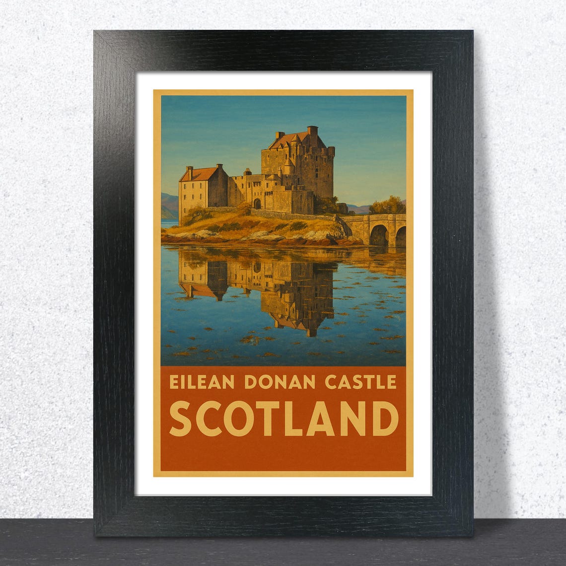 Eilean Donan Castle Bridge Rust Banner Scotland Travel Poster