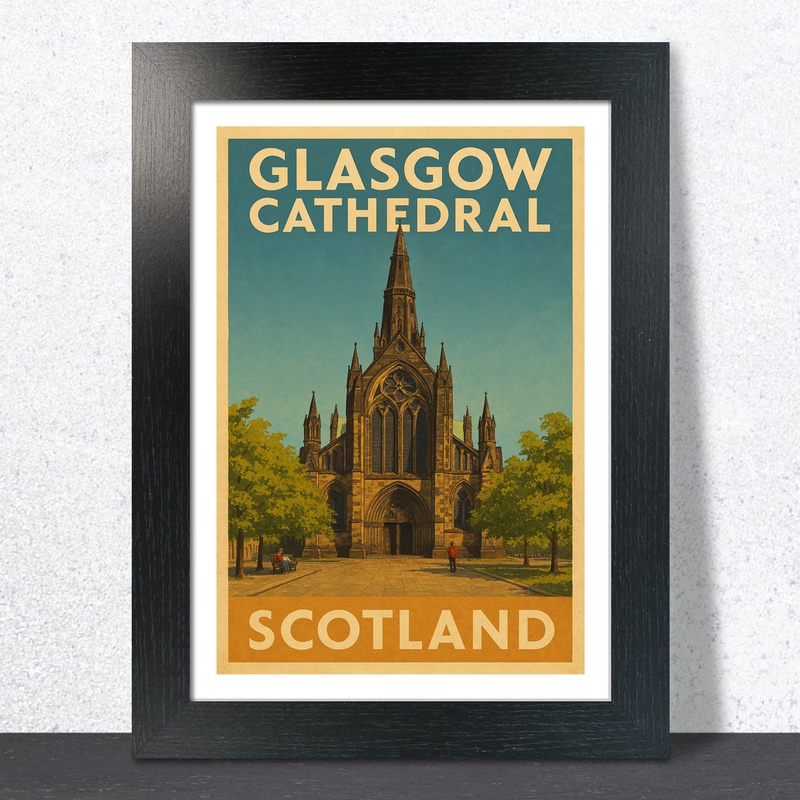 Glasgow Cathedral Scotland Gothic Landmark Vintage Travel Poster