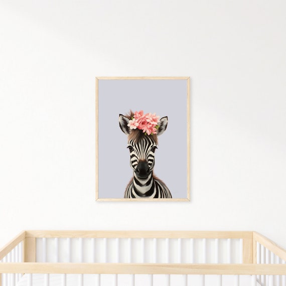 Floral Zebra Nursery Print Girls Safari Decor