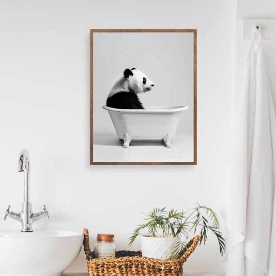 Panda In Bathtub Print Funny Bathroom Wall Art