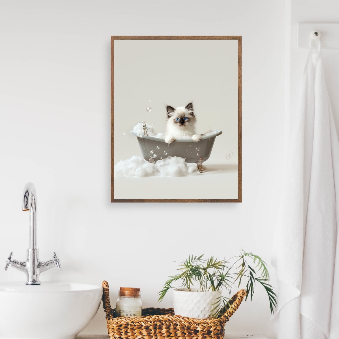 Kitten Bubble Bath Vintage Clawfoot Tub Cute Cat Bathroom Wall Art