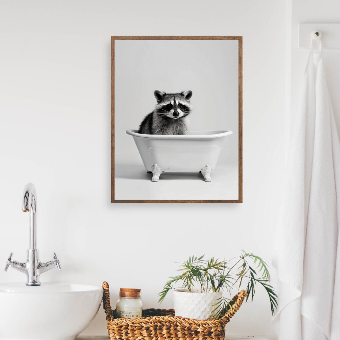 Raccoon In Bathtub Print Funny Bathroom Wall Art