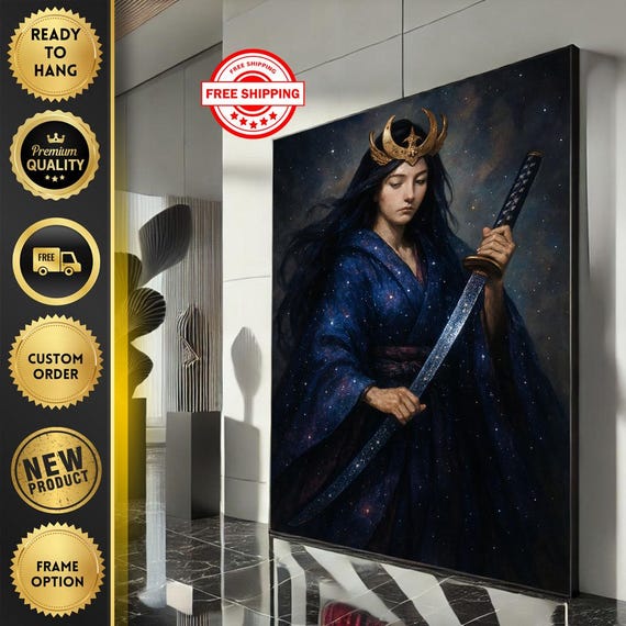 Mysterious Samurai Woman Canvas Wall Art Print Regal Bedroom Decor Ready To Hang