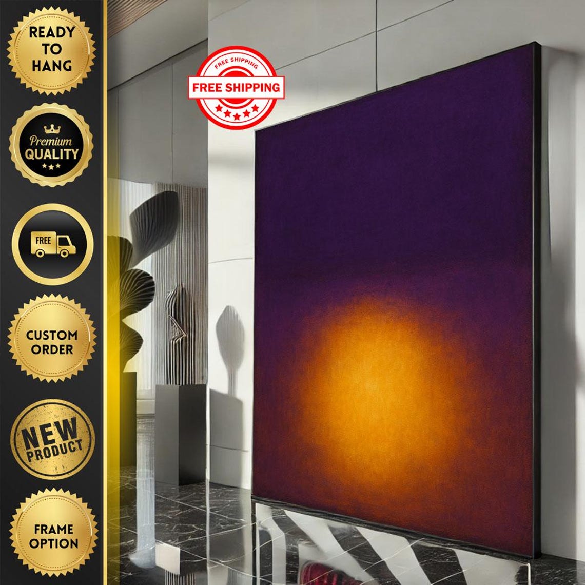Rothko-Style Deep Purple Night With Glowing Orange Sun Poster