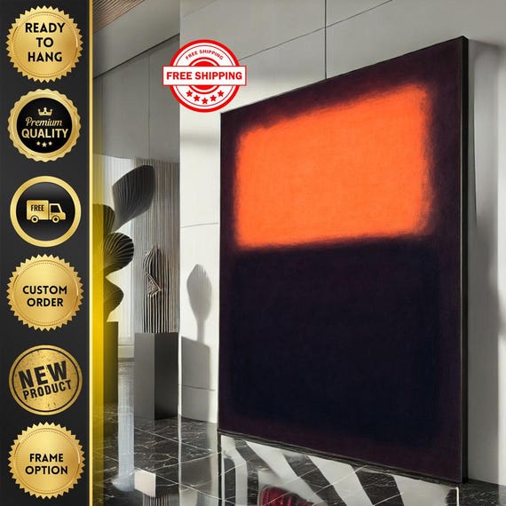 Mark Rothko Inspired Orange And Black Canvas Bold Color Field Painting Reproduction For Modern Living Room Decor
