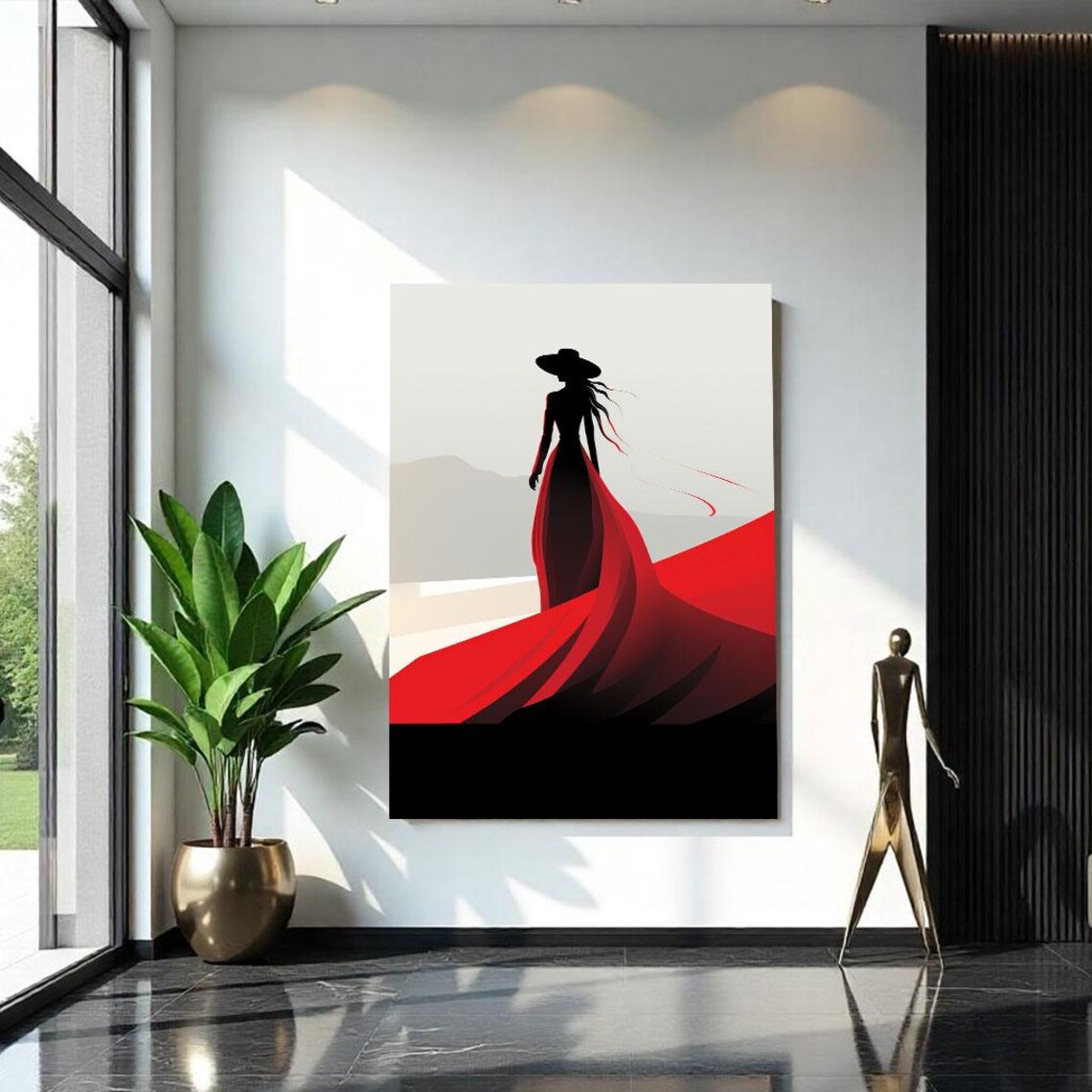 Woman Red Dress Silhouette Elegant Fashion Gown Decor Poster - Image 2