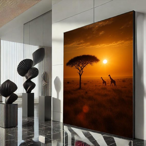 Sunset Safari Giraffes Canvas Wall Art Print Warm Living Room Decor Statement Piece For Modern Lovers